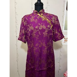 Qipao Floral Evening Party Dress Purple And Gold S/M